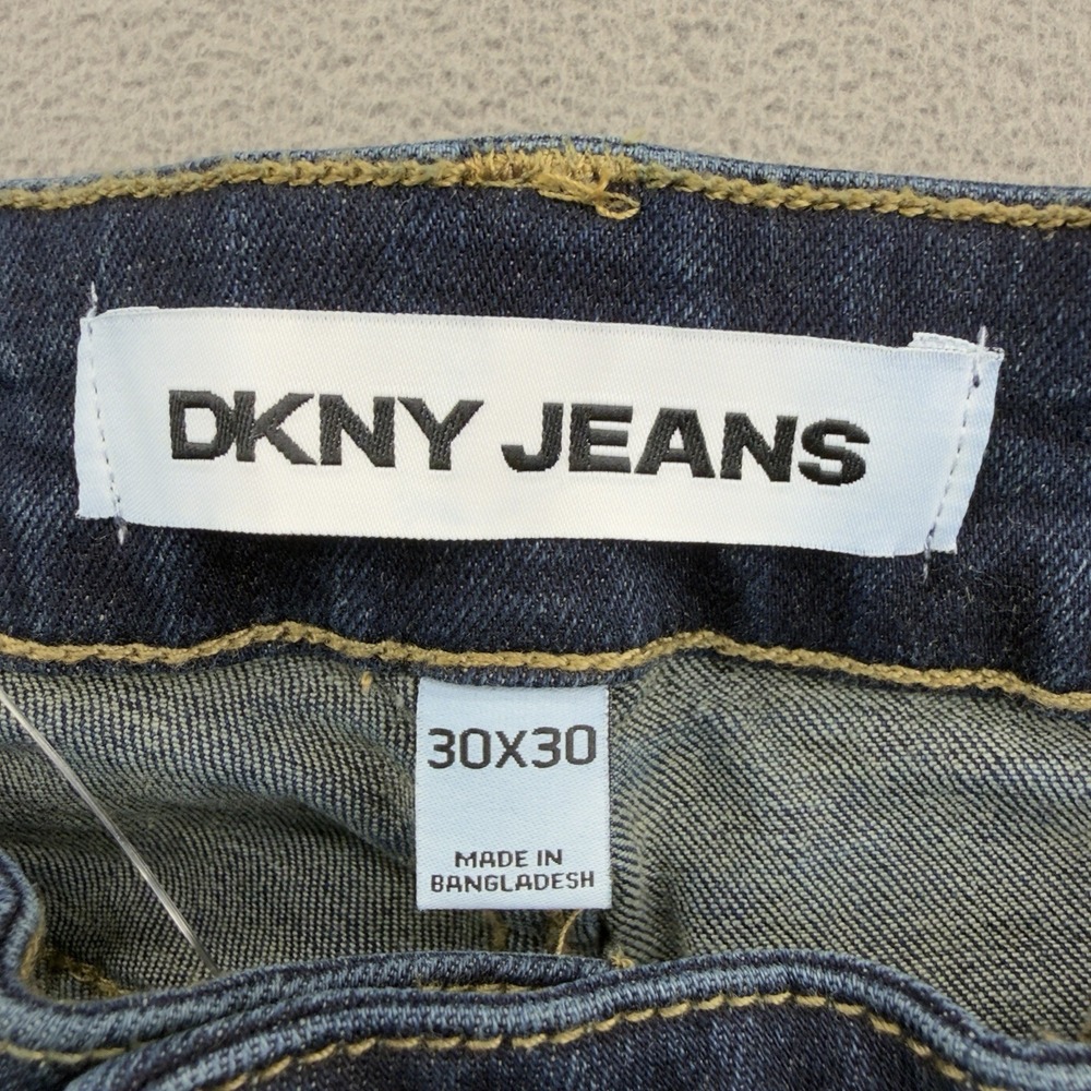 DKNY Bedford Slim Jeans Mens 30x30 Blue Dark Wash 5 Pocket Stretch Whiskered - Picture 3 of 10